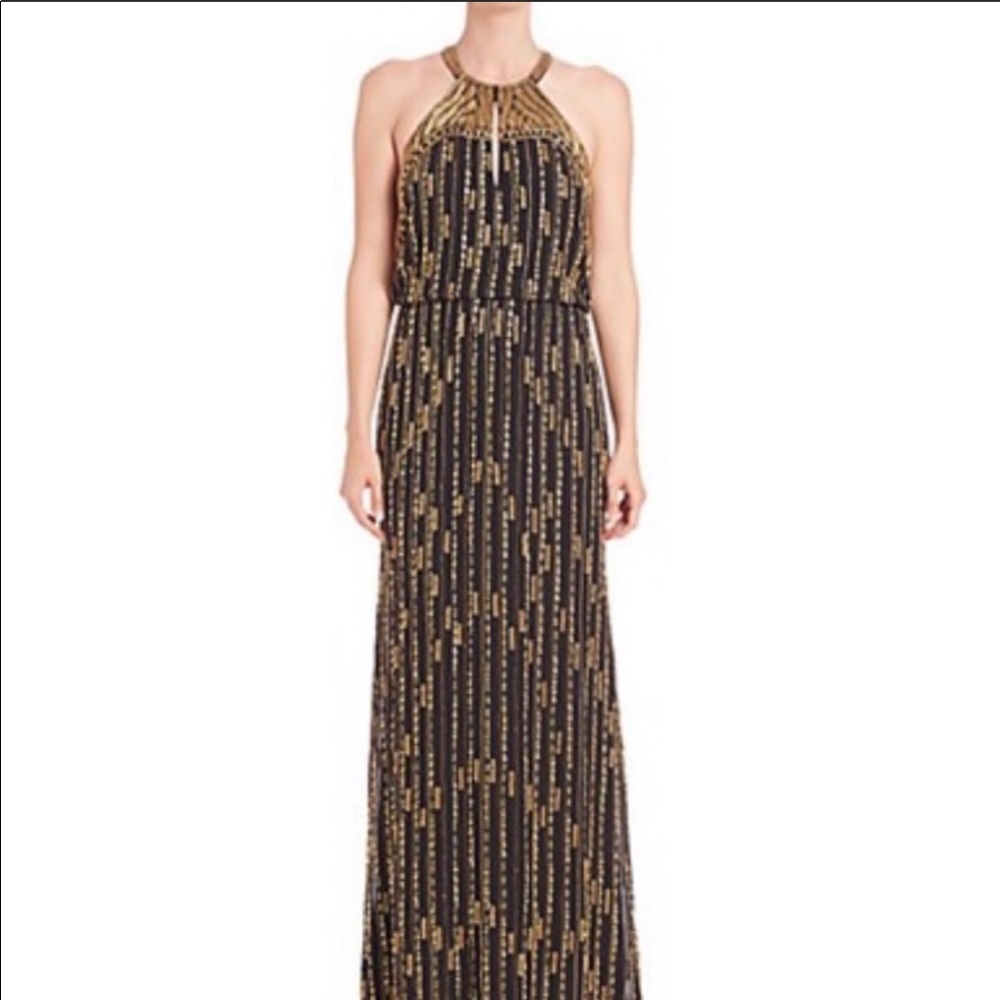 Parker Black Gown - Black with Gold Beading Sz 2